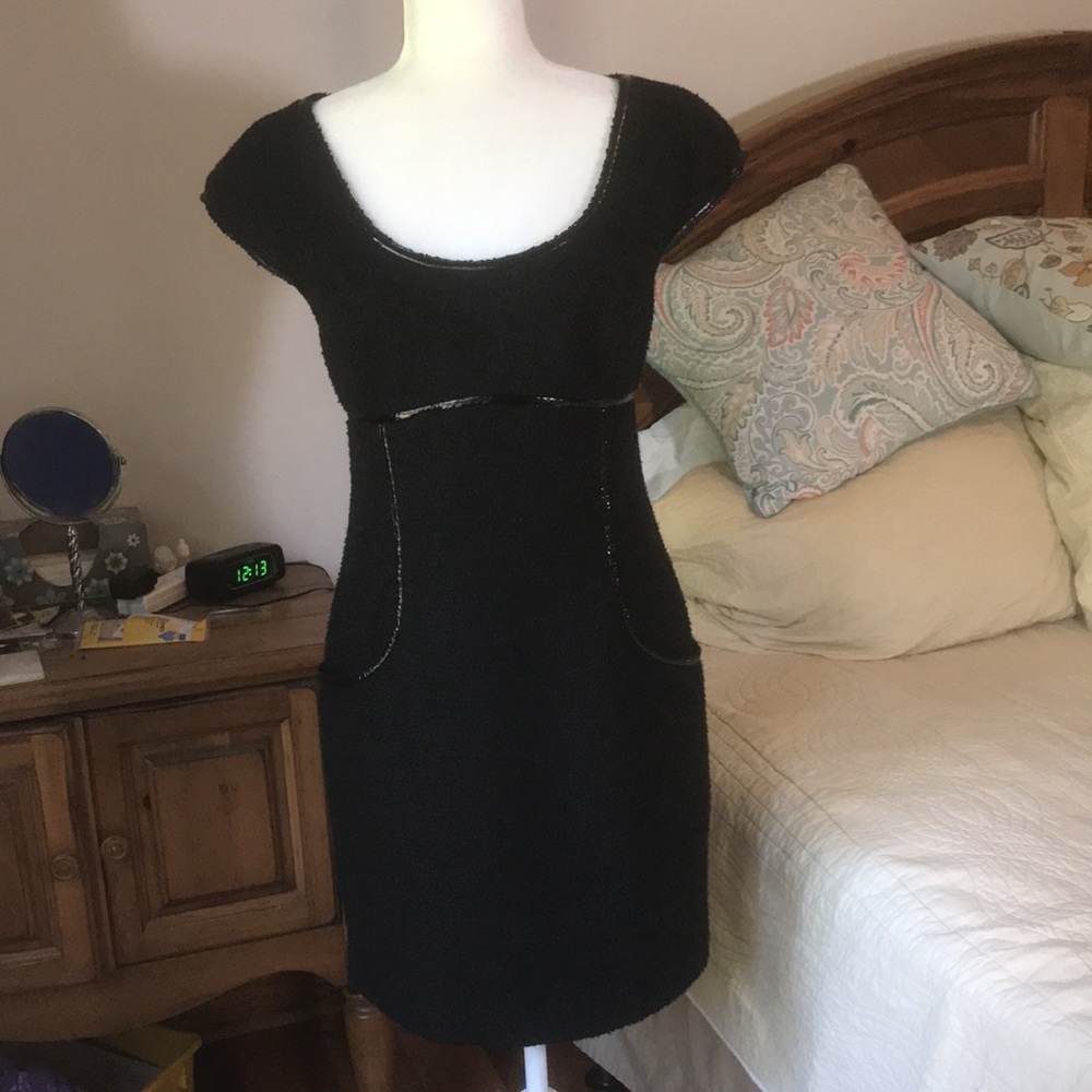 Barami Black Dress with Leather Trim Size 6
